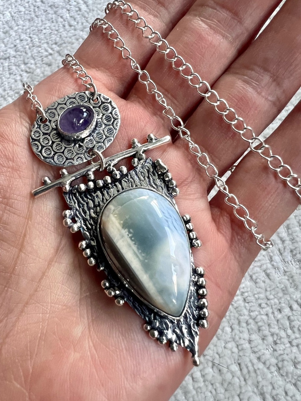925 OOAK! High⚡️Vibe Owyhee Opal + Amethyst Pendant Necklace